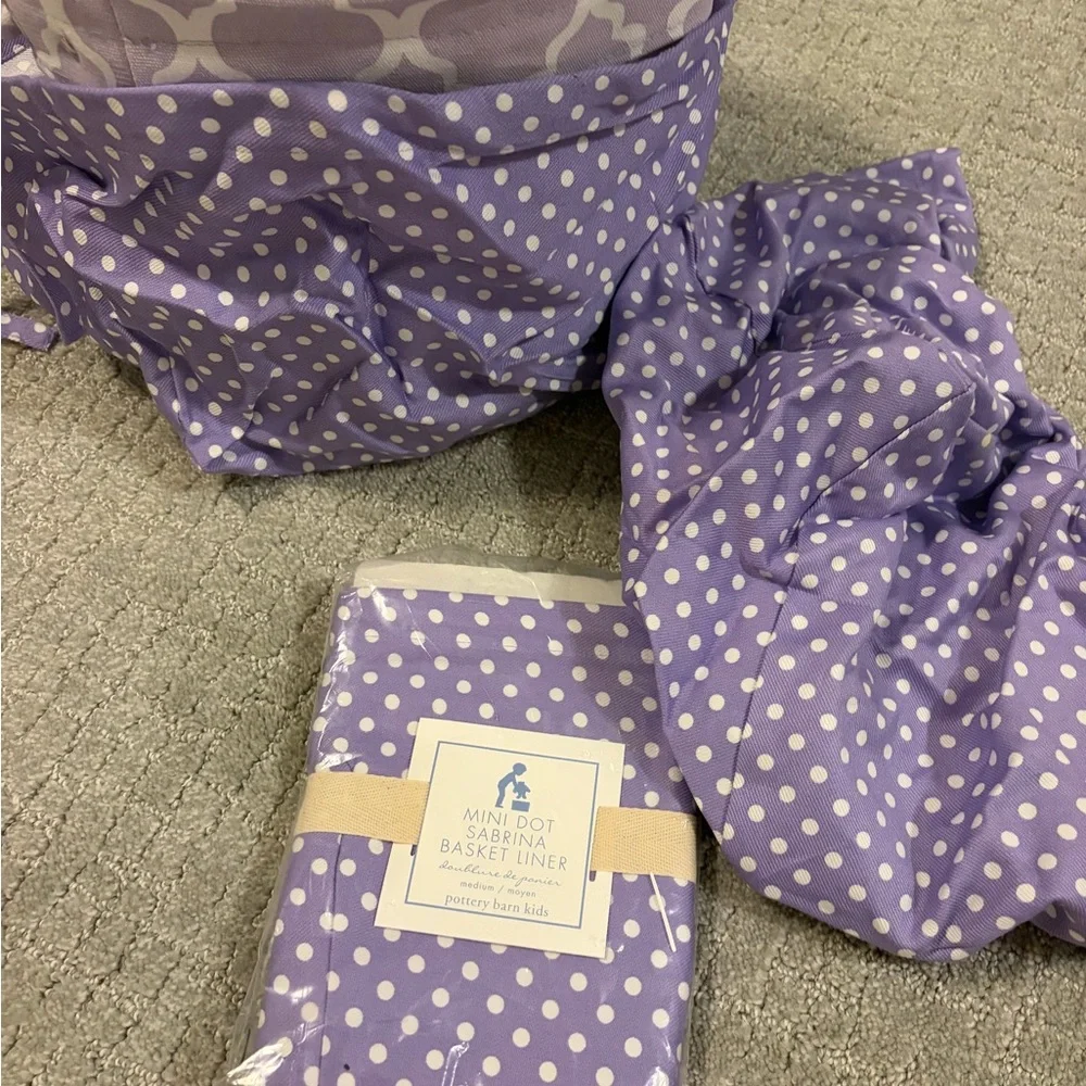 Pottery Barn Kids Lavender and White Polka Dot Mini Basket Liner